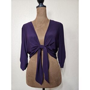 Perceptions New York Women’s Cropped Front Tie Cardigan Purple Size Large